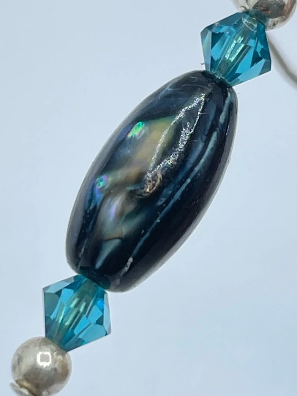 925 Sterling Silver Abalone Shell Teal Crystal Dangle Earrings Elegant